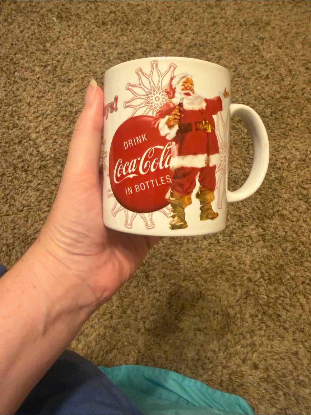 Vintage Coca Cola Classic Santa Holiday Mug - White with Red Accent